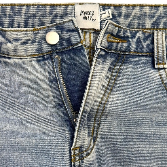 Princess Polly High Rise Tapered Leg Distressed Ripped Rigid 100% Cotton Jeans 2 - Picture 4 of 16